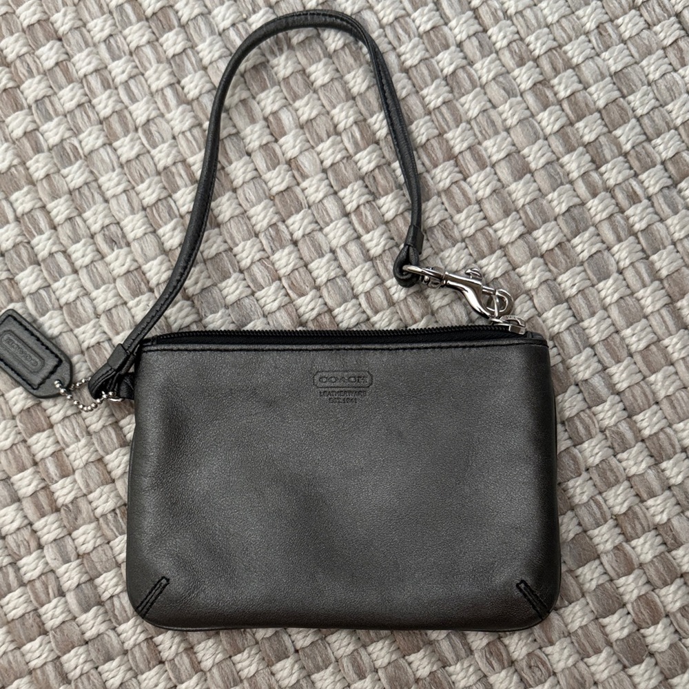 Coach Charcoal Leather Wristlet